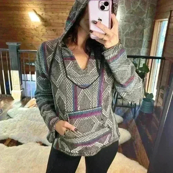 MEXICAN PONCHO Super Soft Hooded Beach Surfer Relaxed Fit Women Small - Picture 3 of 9
